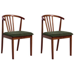Beliani Set Of 2 Dining Chairs Craig Wood Dark Brown/ Green