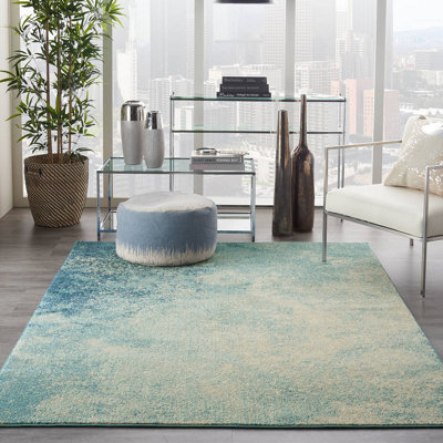 Navy Light Blue Luxurious Modern Abstract Dining Room Rug-114Cm X 175Cm - image 1