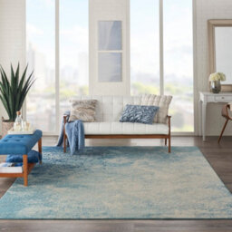 Navy Light Blue Luxurious Modern Abstract Dining Room Rug-114Cm X 175Cm - thumbnail 2