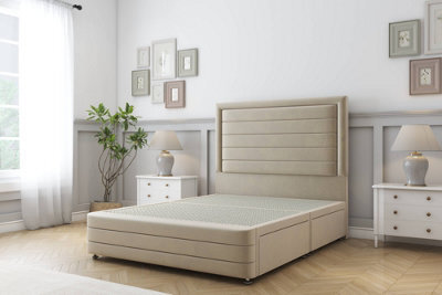 "Sloomy Ashford Almond Coniston Divan Bed Base No Drawers-26"" Strutted Headboard  12"" Footboard 3' Single" - image 1