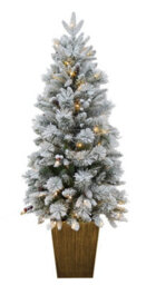 Shatchi Pre Lit Potted Snow Flocked Christmas Tree With Pine Cones And Red Berries Snowy Tips 80-100 Warm White Led Lights - thumbnail 4