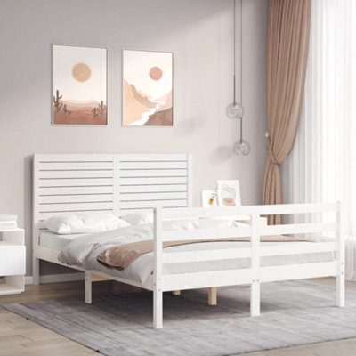Berkfield Bed Frame With Headboard White Small Double Solid Wood - image 1