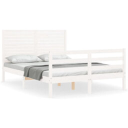 Berkfield Bed Frame With Headboard White Small Double Solid Wood - thumbnail 2