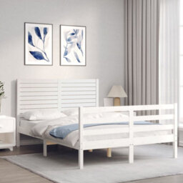 Berkfield Bed Frame With Headboard White Small Double Solid Wood - thumbnail 3