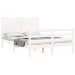 Berkfield Bed Frame With Headboard White Small Double Solid Wood - thumbnail 4