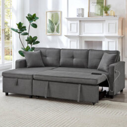 Btm L Shaped Pull Out Sofa Bed Reversible Sectional With Storage Chaise Table Cup Holders And Usb Ports Grey - thumbnail 6