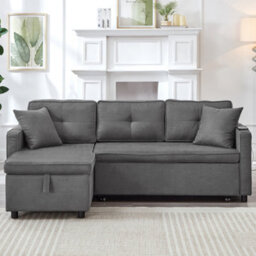 Btm L Shaped Pull Out Sofa Bed Reversible Sectional With Storage Chaise Table Cup Holders And Usb Ports Grey - thumbnail 7
