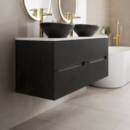 Aveli 1200mm White Marble Fluted Vanity Unit Double Oval Basin Wall Hung Soft Close - thumbnail 3