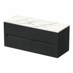 Aveli 1200mm White Marble Fluted Vanity Unit Double Oval Basin Wall Hung Soft Close - thumbnail 4