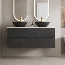 Aveli 1200mm White Marble Fluted Vanity Unit Double Oval Basin Wall Hung Soft Close - thumbnail 2