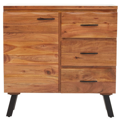 Orsina Small Acacia Sideboard, Natural Acacia Wood 1 Door And 3 Drawer Buffet Cabinet, Industrial Black Storage Unit - image 1