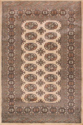 Beige Luxurious Traditional Bordered Floral Geometric Wool Handmade Rug For Living Room Bedroom & Dining Room-60Cm X 90Cm - image 1