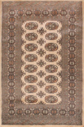 Beige Luxurious Traditional Bordered Floral Geometric Wool Handmade Rug For Living Room Bedroom & Dining Room-60Cm X 90Cm