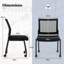 Costway Set Of 2 Armless Reception Chairs Stackable Office Guest Chairs With Mesh Back - thumbnail 2