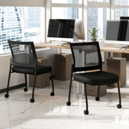 Costway Set Of 2 Armless Reception Chairs Stackable Office Guest Chairs With Mesh Back - thumbnail 3