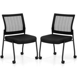 Costway Set Of 2 Armless Reception Chairs Stackable Office Guest Chairs With Mesh Back