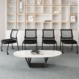 Costway Set Of 2 Armless Reception Chairs Stackable Office Guest Chairs With Mesh Back - thumbnail 4