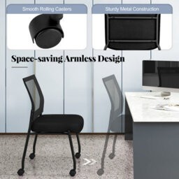 Costway Set Of 2 Armless Reception Chairs Stackable Office Guest Chairs With Mesh Back - thumbnail 8