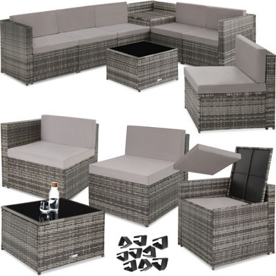 Tectake Rattan Furniture Garden Set Verona Polyrattan Lounge Garden Furniture Seating Group Black Nature Grey - Grey - image 1