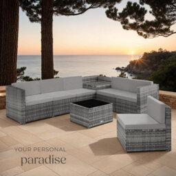 Tectake Rattan Furniture Garden Set Verona Polyrattan Lounge Garden Furniture Seating Group Black Nature Grey  - Grey - thumbnail 8