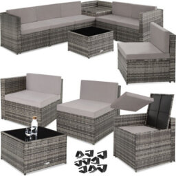 Tectake Rattan Furniture Garden Set Verona Polyrattan Lounge Garden Furniture Seating Group Black Nature Grey  - Grey - thumbnail 1