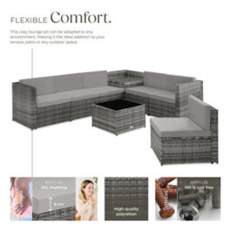 Tectake Rattan Furniture Garden Set Verona Polyrattan Lounge Garden Furniture Seating Group Black Nature Grey  - Grey - thumbnail 3