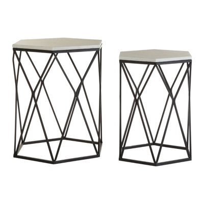 Orsina Industrial Design Set Of Two Hexagonal Side Tables, Versatile Table For Livingroom, Everyday Use Lounge Table - image 1