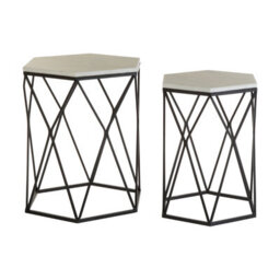 Orsina Industrial Design Set Of Two Hexagonal Side Tables, Versatile Table For Livingroom, Everyday Use Lounge Table - thumbnail 2