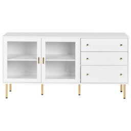Beliani Glass Display Sideboard Milora 160 Cm White - thumbnail 5