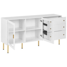 Beliani Glass Display Sideboard Milora 160 Cm White - thumbnail 4