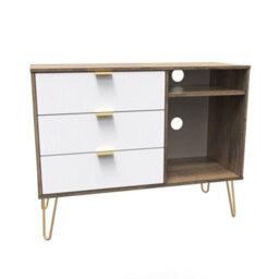 Linear Ready Assembled White Oak Effect Media Unit With 2 Shelves & 3 Drawers, (H)97Cm X (W)74Cm X (D)39.5Cm