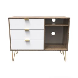 Linear Ready Assembled White Oak Effect Media Unit With 2 Shelves & 3 Drawers, (H)97Cm X (W)74Cm X (D)39.5Cm - thumbnail 2