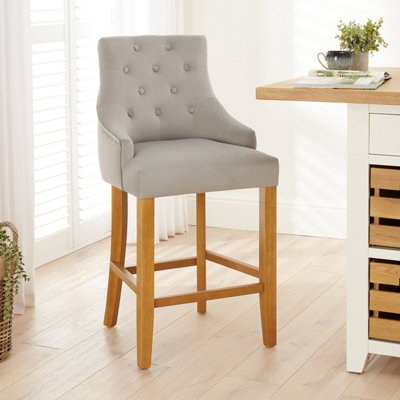 The Furniture Market Luxury Light Grey Velvet Scoop Back Kitchen Counter Bar Stool Quilted Button Back Stud Detailing Solid Wood Frame - image 1