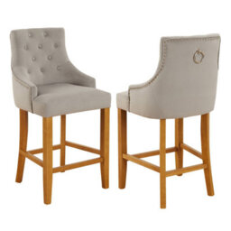 The Furniture Market Luxury Light Grey Velvet Scoop Back Kitchen Counter Bar Stool Quilted Button Back Stud Detailing Solid Wood Frame - thumbnail 4