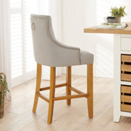 The Furniture Market Luxury Light Grey Velvet Scoop Back Kitchen Counter Bar Stool Quilted Button Back Stud Detailing Solid Wood Frame - thumbnail 2