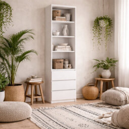 Wyld Haus Hemingway Tall Narrow White Wooden Bookcase With 3 Drawers - thumbnail 1