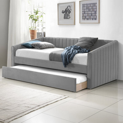 Sanderson Grey Upholstered Single 3Ft Day Bed Including Underbed Trundle - image 1