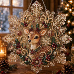 Amorly Diy Christmas Diamond Hanging Ornament, Acrylic Rhinestone Snowflake Wall Decor, Snowman Reindeer Xmas Window Hanging Decoration - thumbnail 1