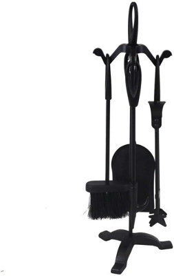 Trendi Black Fireside Companion Set Five Piece Set With Loop Tops  Perfect For All Rooms & Fireplace Settings - image 1