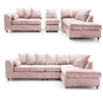Furnishings For Less UK Monaco Chenille Fabric 5 Seater L Shaped Corner Sofa  Pink Right Hand Facing