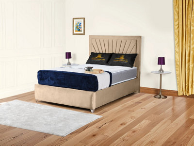 UKBEDFURNITURE Sunrise Beige Plush Valvet Upholstered Gas Lift Ottoman Storage Bed With 10 Inch Orthopedic Mattres - 48 Inch Headboard - image 1