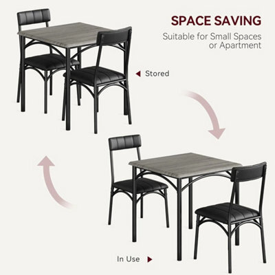 Grey 3X Dining Set Table & 2 Upholstered Chairs Small Kitchen Space - image 1