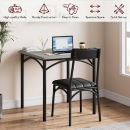 Grey 3X Dining Set Table & 2 Upholstered Chairs Small Kitchen Space - thumbnail 3
