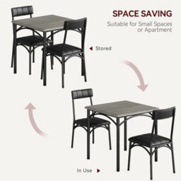 Grey 3X Dining Set Table & 2 Upholstered Chairs Small Kitchen Space - thumbnail 1