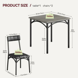 Grey 3X Dining Set Table & 2 Upholstered Chairs Small Kitchen Space - thumbnail 2
