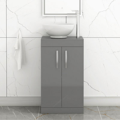 Royal Bathrooms 500mm Floor Standing Vanity Unit 2 Door Indigo Grey Gloss & Countertop Basin - Breeze - image 1