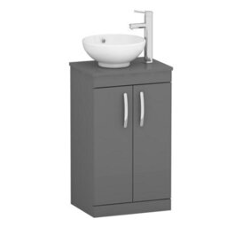 Royal Bathrooms 500mm Floor Standing Vanity Unit 2 Door Indigo Grey Gloss & Countertop Basin - Breeze - thumbnail 4
