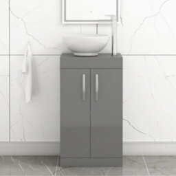 Royal Bathrooms 500mm Floor Standing Vanity Unit 2 Door Indigo Grey Gloss & Countertop Basin - Breeze - thumbnail 1