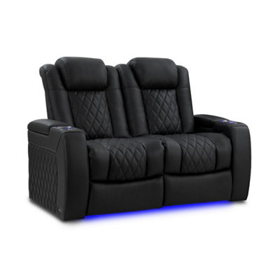 Valencia Tuscany Luxury Edition Home Theater Seating Row Of 2 Loveseat Onyx Nappa Leather Diamond Stitching - image 1
