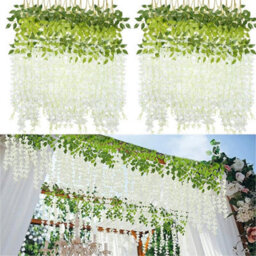 24Pcs Artificial Fake Hanging Silk Flowers Wisteria Vine Plant Garden Home Decor - thumbnail 1